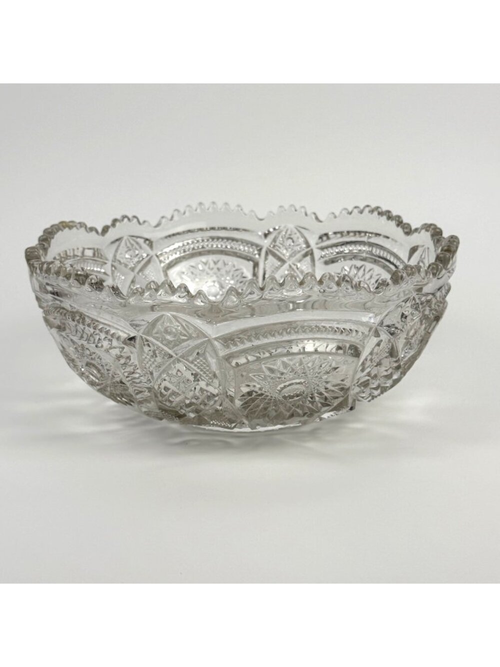 Vintage Imperial Glass Clear 10" Round Bowl Daisy Button Pressed Glass Sawtooth